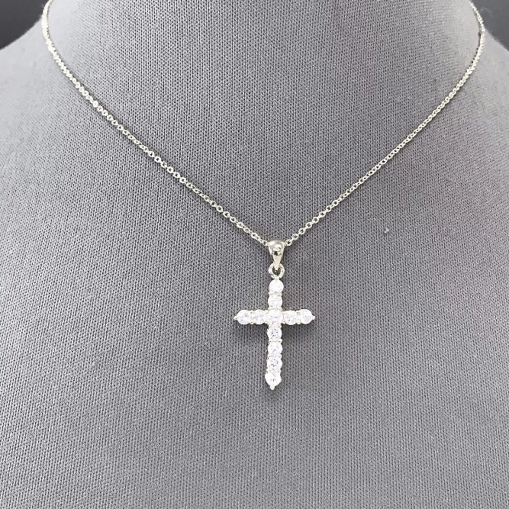 Cross Necklace White Gold Coated Cubic Zirconia